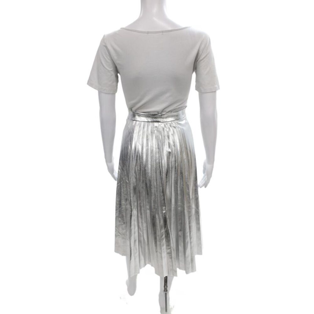 Scoop Women Metallic Pleated Midi Skirt Silver Polyester Zip Size S